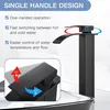 A black matte waterfall faucet is shown with text overlays highlighting its features. Produktbild-Vorschau