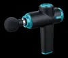 A black and teal massage gun is shown against a black background. Produktbild-Vorschau
