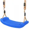 A blue swing seat with brown ropes and black connectors, isolated on a white background. Anteprima dell’immagine prodotto