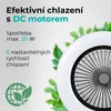 A close-up of a fan with text describing its features and an environmental icon. Náhled obrázku produktu