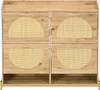 A front view of a wooden shoe cabinet with rattan doors and a metal frame. Anteprima dell’immagine prodotto