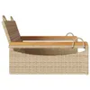 Side view of a beige hanging chair made of poly rattan with wooden armrests. Náhled obrázku produktu