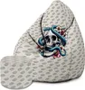 A bean bag chair and ottoman with a snake and skull design.