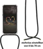 A clear phone case with a black lanyard attached, shown against a white background. Text indicating adjustability is present. Anteprima dell’immagine prodotto