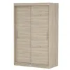 A light brown sliding door wardrobe with silver handles against a white background. Voir les images du produit