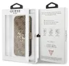 The image shows the packaging of a Guess brand iPhone case. The packaging is open, revealing the case inside. The right side of the packaging displays product information and features. Anteprima dell’immagine prodotto