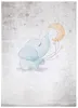 A watercolor-style illustration of a baby elephant reaching for the moon and stars. Náhled obrázku produktu