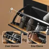A shoe cabinet with multiple shelves and compartments, showing different ways to store shoes. Produktbild-Vorschau