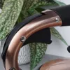 Close-up of a kettle handle with copper and black accents, with a plant in the background. Náhled obrázku produktu