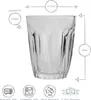 A clear image of a glass with dimensions and capacity indicated. Produktbild-Vorschau