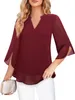 ASKSA Damen T-Shirt V-Ausschnitt 3/4 aermel Sommer Bluse Produktbild-Vorschau 2