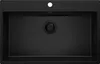 A top-down view of a black granite kitchen sink with a single basin and a drain assembly. Produktbild-Vorschau