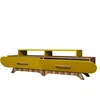 A modern TV stand with a yellow front and wooden legs, isolated on a white background. Produktbild-Vorschau