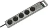 A silver power strip with five outlets is shown against a white background. Voir les images du produit
