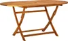 A wooden oval folding table with a hole in the center for an umbrella. Podgląd zdjęcia produktu