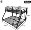 A diagram of a black metal bunk bed with dimensions indicated by lines and numbers. Produktbild-Vorschau