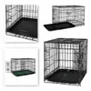 A collage of images showing a black metal dog crate from different angles and close-ups. Náhled obrázku produktu