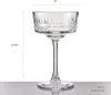 A clear studio shot of a champagne coupe glass with dimensions indicated. Náhľad obrázku produktu