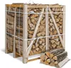A wooden crate filled with firewood, with a small pile of firewood in front of it. Produktbild-Vorschau