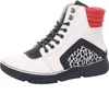 A single white and black high-top sneaker with red accents and an animal print detail. Náhled obrázku produktu