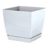 A white square planter with a matching saucer, isolated on a white background. Anteprima dell’immagine prodotto