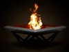 A modern, geometric fire pit with flames burning in the center, set against a dark background. Produktbild-Vorschau
