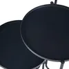 A close-up view of two black, round tabletops of a plant stand, stacked on top of each other. Voir les images du produit