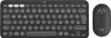 A black Logitech keyboard and mouse set are shown on a light gray background. Produktbild-Vorschau
