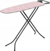 An ironing board with a pink and white patterned cover and black metal legs, shown against a white background. Produktbild-Vorschau