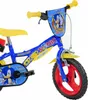 A close-up studio shot of a blue and yellow children's bicycle with Sonic the Hedgehog graphics. Náhľad obrázku produktu