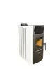 A white and black pellet stove is shown against a white background. Náhľad obrázku produktu