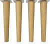 Four wooden furniture legs with metal mounting plates are shown against a white background. Produktbild-Vorschau