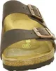 A close-up, front-facing view of a pair of brown Birkenstock Arizona sandals. Produktbild-Vorschau