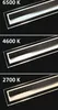 Three different color temperatures of a light fixture are shown. Produktbild-Vorschau