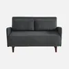 A dark gray sofa with two cushions and wooden legs, presented against a plain light gray background. Produktbild-Vorschau