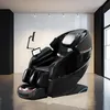 A high-end black massage chair is displayed in a modern, minimalist room with white walls and track lighting. Voir les images du produit