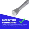 Close-up of the end of a telescopic rod with a rubberized grip, overlaid with marketing text and a checkmark. Produktbild-Vorschau