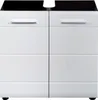 A front view of a white bathroom vanity cabinet with a black top. Anteprima dell’immagine prodotto