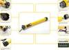 A collage of images showcasing a yellow tubular motor and its various components and features, with descriptive text and a brand logo. Produktbild-Vorschau