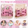 A collage showing a pink children's vanity table and desk set, with smaller circular images of children engaged in activities like dressing up, reading, writing, and drawing. Anteprima dell’immagine prodotto