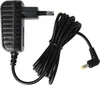 A black power adapter with a coiled black cable and a yellow connector. Produktbild-Vorschau