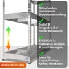 A close-up view of a metal shelving unit with text overlays highlighting its features. Anteprima dell’immagine prodotto