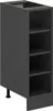 A dark gray kitchen cabinet with open shelves and a black adjustable leg. Produktbild-Vorschau