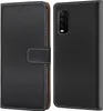 A black flip case for a smartphone is shown from two angles. Produktbild-Vorschau