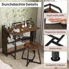 A makeup desk with a stool, shelves, and storage baskets, with inset images highlighting product features. Anteprima dell’immagine prodotto