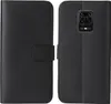 A black flip cover case for a smartphone is shown from the front and back. Produktbild-Vorschau