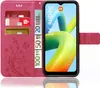 A pink flip case for a Xiaomi Redmi A1 phone, with cards and euro banknotes inserted into the case's compartments. The phone is displayed on the screen. Produktbild-Vorschau