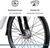 Close-up of an electric bicycle wheel with marketing text and icons above. Anteprima dell’immagine prodotto