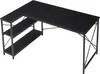 A black L-shaped desk with shelves on a white background. Náhled obrázku produktu