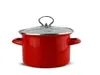A red pot with a glass lid and silver handles, isolated on a white background. Produktbild-Vorschau